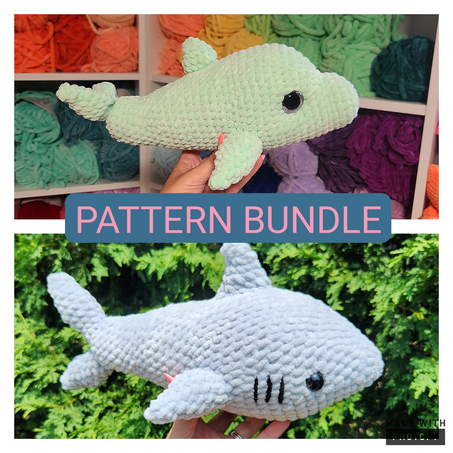 Dolphin and Shark Bundle Crochet Pattern, Amigurumi